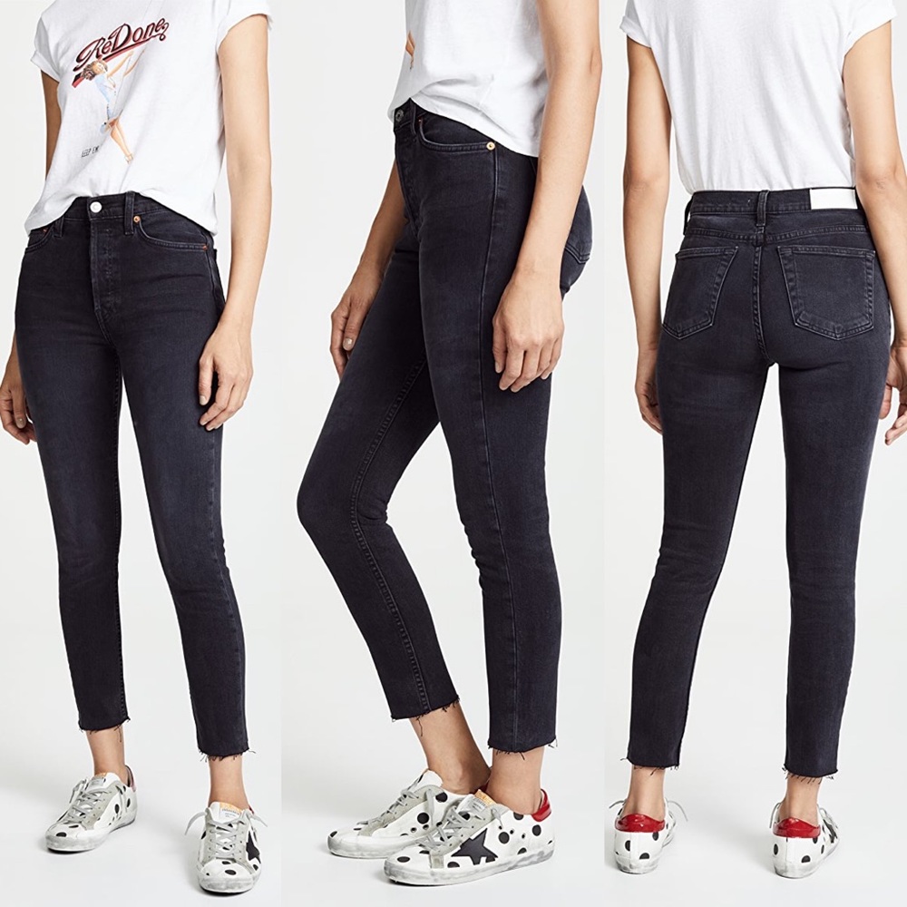 RE/DONE High Rise Ankle Crop in Faded Black 24